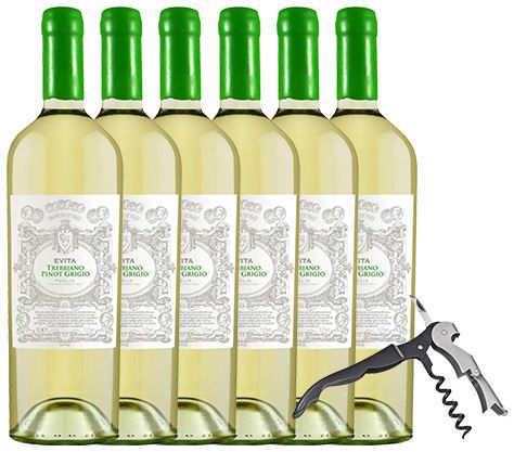 6 Flaschen Evita Trebbiano Pinot Grigio + Kellnermesser GRATIS für 30,25€ (statt 54€)