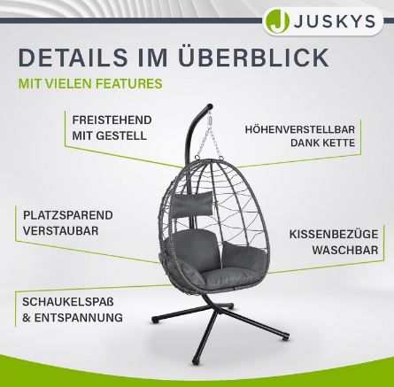 Juskys Aria Hängesessel mit Gestell, höhenverstellbar für 152,99€ (statt 184€)