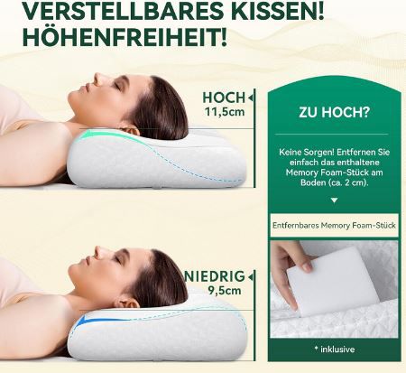 TESQ Memory Foam Kissen, 40 x 60 cm für 24,99€ (statt 50€)