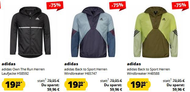 SportSpar adidas Sale mit bis zu  75%   Preise ab 13,99€ + 5€ Gutschein ab 60€