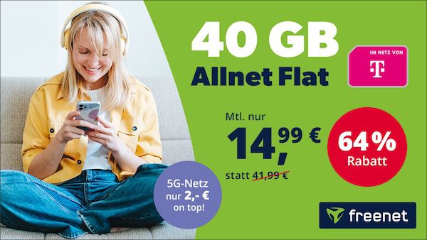 😍 KNALLER! Telekom Allnet 40GB nur 14,99€ mtl. + keine AG