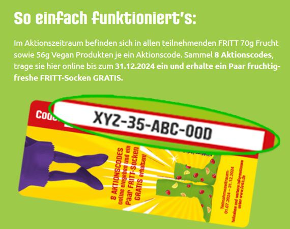 Mit dem Kauf von FRITT fruchtig freshe Socken gratis abholen