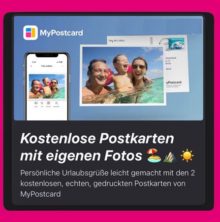 Magenta Moments: 2 Postkarten von MyPostcard gratis