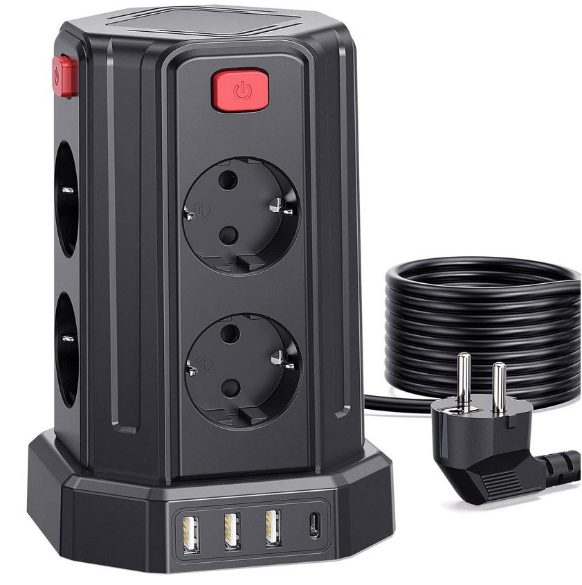 Sameriver   8fach Steckdosenleiste mit 4 USB Ports & 3m Kabel für 21,52€ (statt 40€)