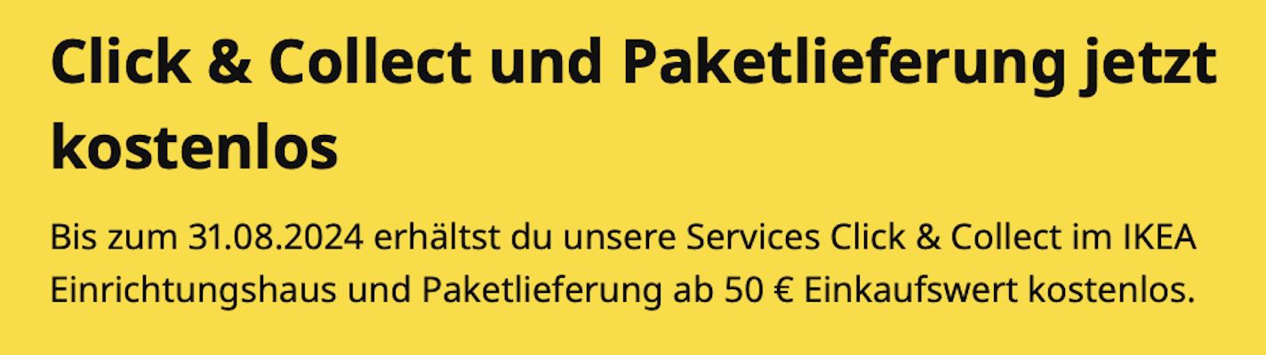 IKEA: Click & Collect und Paketlieferung ab 50€ jetzt kostenlos