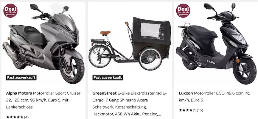 🏍️ OTTO: Motorisierte Zweiräder & E Bikes stark reduziert z.B. GT UNION Mofa für 1.638€ (statt 1.838€)