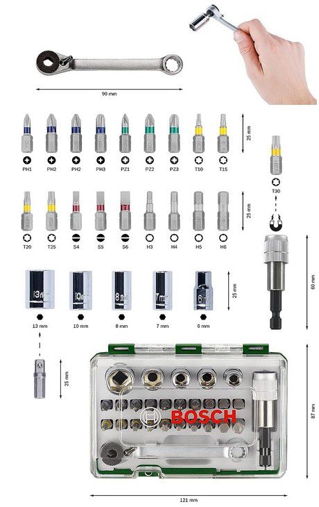 Bosch Schrauberbit und Ratschen Set 27tlg. für 15,59€ (statt 21€)