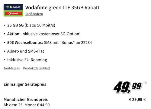 Apple iPhone 13 + Vodafone Allnet 35GB 5G für 29,99€ mtl. + 50€ Bonus