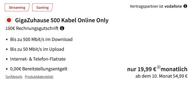 Vodafone GigaZuhause 500 Kabel für eff. 36,24€ mtl. + PS5 Slim + 100€ Guthaben