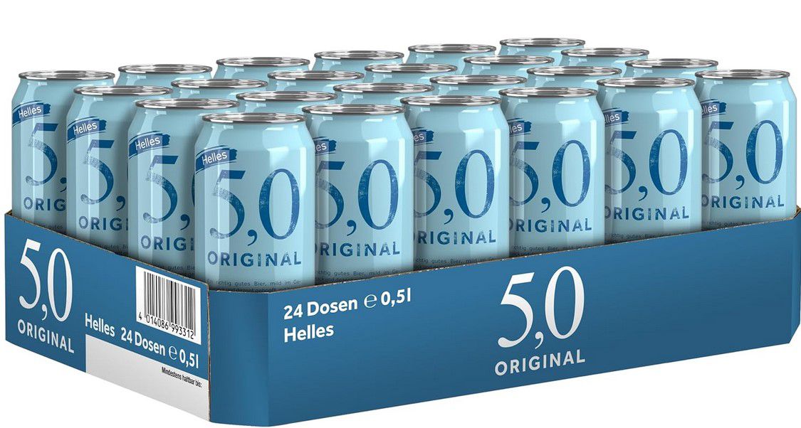 5,0 Original Helles 24er Bier Dosentray je 0,5l ab 14,82€ (statt 21€)