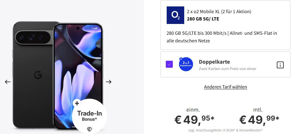 Pixel 9 sofort bestellbar: z.B. Pixel 9 Pro XL für 49,99€ + O2 280GB Allnet (2 SIM) für 49,99€ mtl