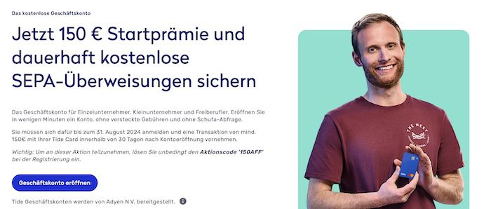 💰 tide: kostenloses Geschäftskonto inkl. Mastercard ohne Schufa Abfrage + 150€ Startprämie