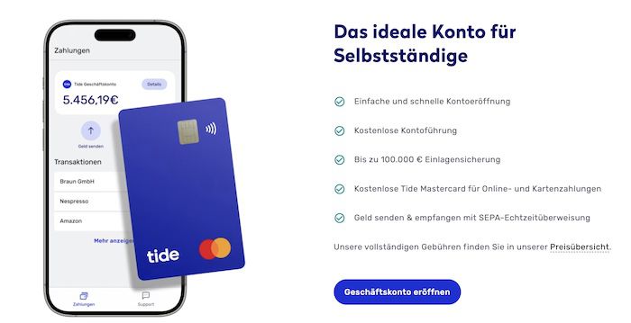 💰 tide: kostenloses Geschäftskonto inkl. Mastercard ohne Schufa Abfrage + 150€ Startprämie