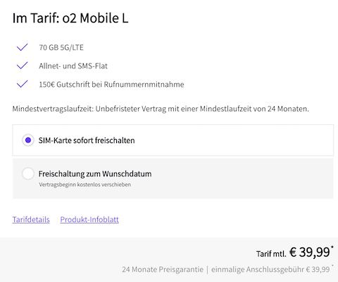 Apple iPhone 15 + o2 Allnet 70GB LTE/5G für 39,99€ mtl. + 150€ Bonus