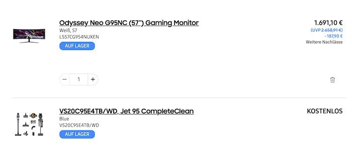 Samsung Odyssey Neo G95NC (57“) Gaming Monitor + Jet 95 für 1.691€ (statt 2.105€)