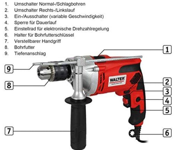 🧰WALTER 612312 Schlagbohrmaschine 910 W für 34,90€ (statt 40€)