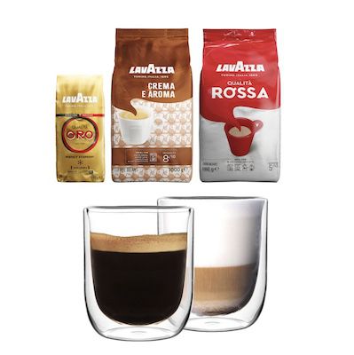 ☕ Lavazza Kaffeebohnen Probierpaket + 2 doppelwandige Gläser für 30€ (statt 42€)