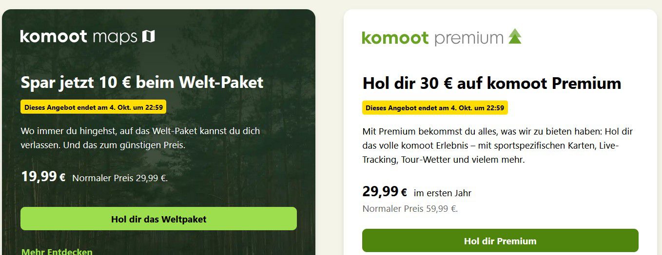 Komoot App Welt Paket Wandern & Biken für 19,99€ (statt 30€)