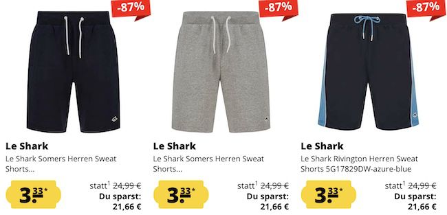 🩳 Le Shark Herren Sweat Shorts ab je 3,33€ zzgl. VSK (statt 15€)