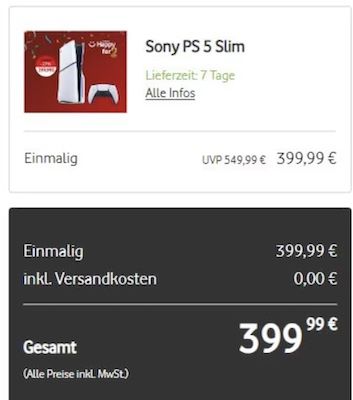 🔥 Vodafone Kunden: PlayStation 5 Slim Disc Konsole für 399,99€ (statt 473€)