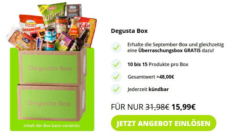 📦 2x Degusta Box mit Leckereien für 15,99€ (statt 32€)