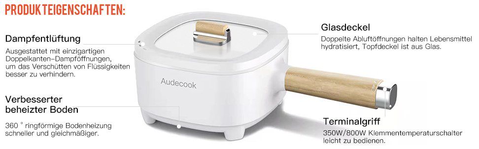 🍲 Audecook Hot Pot mit Dampfgarer (2L/20cm) für 31,95€ (statt 47€)