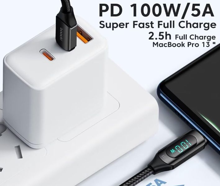 TOOCKI 100W USB C auf USB C Schnellladekabel   1m Länge & LED Display für 4,79€ (statt 8€)