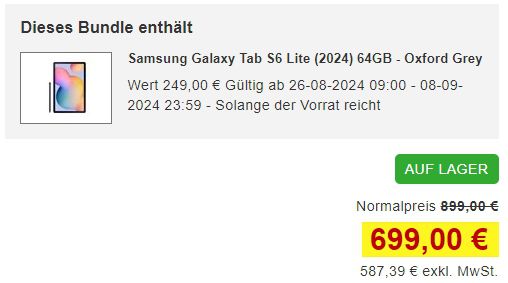 Samsung Galaxy S24 128GB Onyx Black + Galaxy Tab S6 Lite für 699€ (statt 834€)