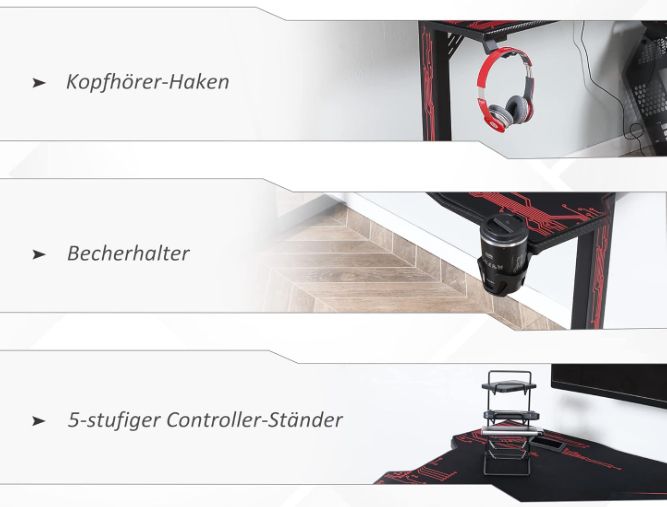 Homcom Gaming Schreibtisch mit Kopfhörerhaken & Getränkehalterung für 72€ (statt 85€)