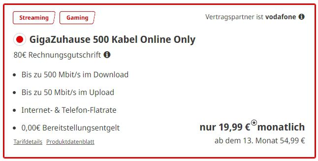 Vodafone GigaZuhause 500 Kabel für eff. 37,49€ mtl. + PS5 Slim mit Laufwerk