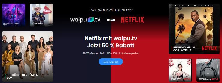 50% Rabatt auf waipu.tv Perfect Plus + Netflix Premium für eff. 15,75€ mtl.