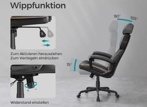 Songmics Gaming Stuhl mit Wippfunktion, bis 150kg für 104,98€ (statt 140€)