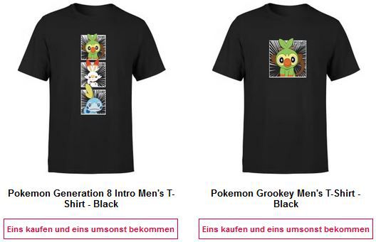 Zavvi 2 für 1 Pokemon Aktion: Zwei T Shirts Kaufen, eins Gratis