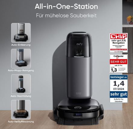 eufy S1 Pro Saug  & Wischroboter mit All in One Station für 1.099,99€ (statt 1.499€)