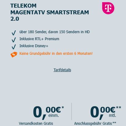 Eff. 9 Monate GRATIS: Telekom MagentaTV mit 180 HD Sendern + RTL+ & 30€ Cashback