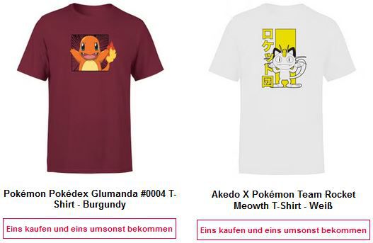 Zavvi 2 für 1 Pokemon Aktion: Zwei T Shirts Kaufen, eins Gratis