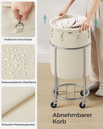 Songmics Wäschekorb mit Rollen in 3 Farben, 70L für je 23,99€ (statt 40€)