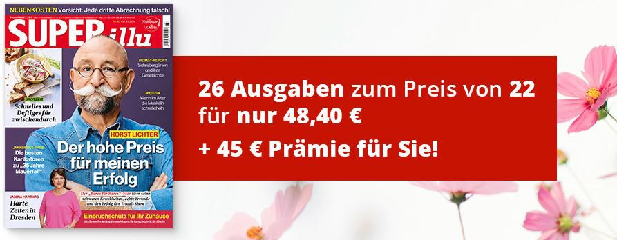 26 Ausgaben der SUPERillu für 48,40€ + 45€ Scheckprämie oder Amazon Gutschein