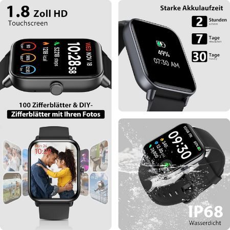 Tensky 1,8 Smartwatch mit Telefonfunktion + 100 Sportmodi für 20,99€ (statt 70€)