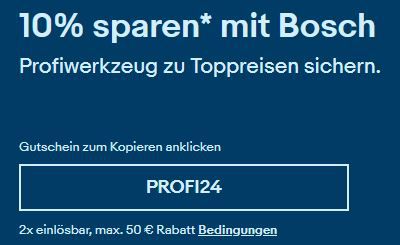 🛠️ eBay: 10% Rabatt auf Bosch Werkzeuge   2x einlösbar!