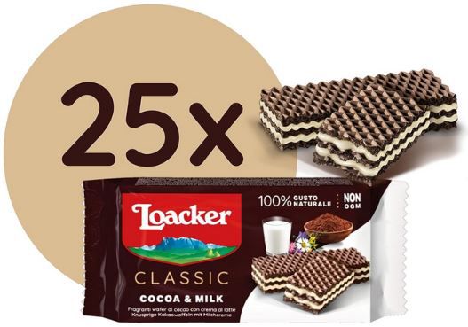 25er Pack Loacker Classic Cocoa & Milk Waffeln ab 13,07€ (statt 17€)