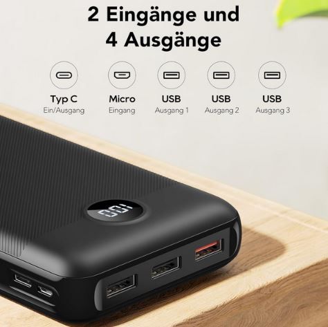 Veger 4 Port USB A/C Powerbank mit 27000mAh & 20W PD für 17,84€ (statt 39€)