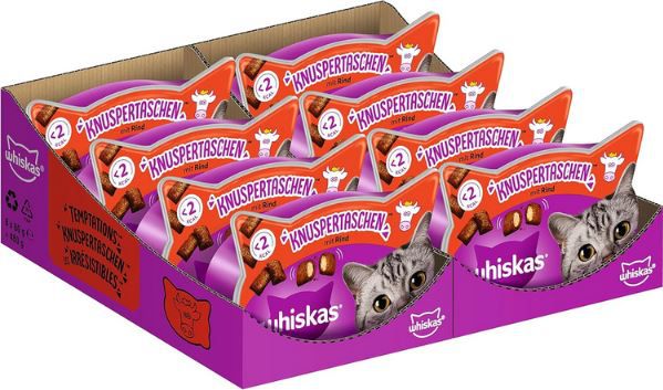 8er Pack Whiskas Knuspertaschen mit Rind, je 60g ab 7,62€ (statt 14€)