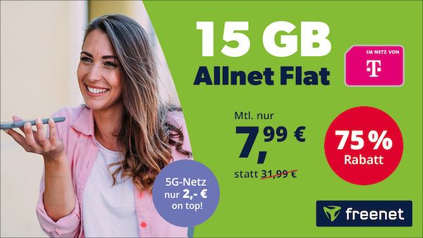 🔥 Telekom Allnet Flat von freenet mit 15GB LTE für 7,99€ mtl.