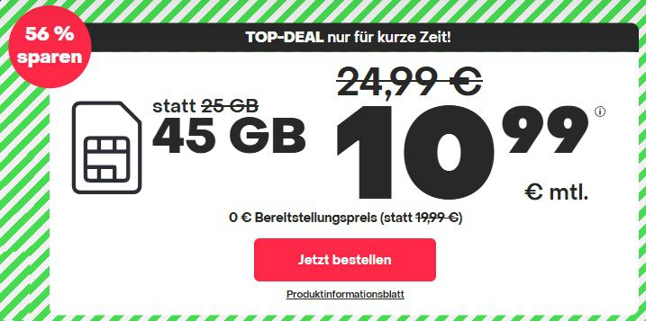 Handyvertrag.de: Allnet Flat inkl. 5G mit 7GB 5,99€ / 45GB 10,99€ / 80GB 14,99€  mtl.