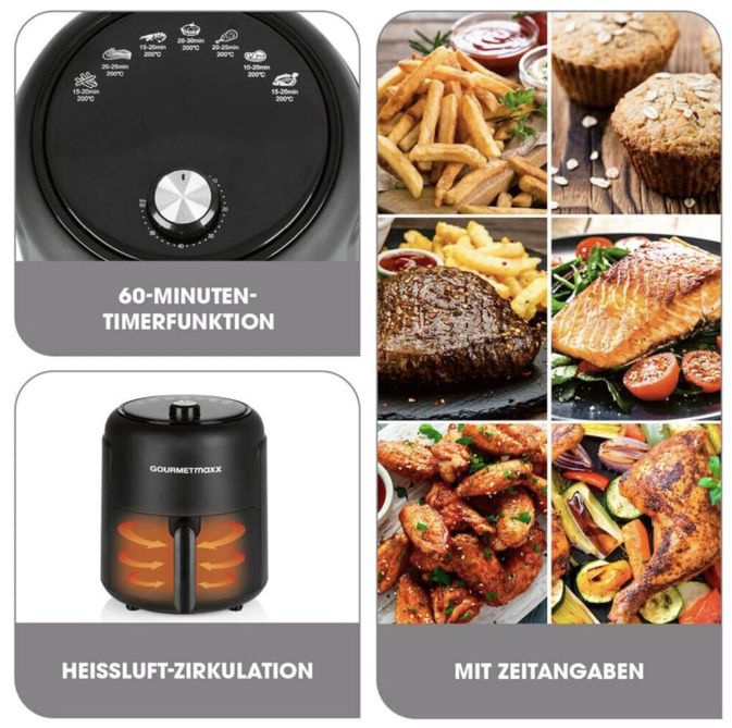 🍖 🍟 GOURMETmaxx Heißluftfritteuse (2,3L) für 34,14€ (statt 50€)