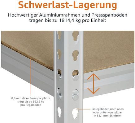 🗄️ Amazon Basics   Standregal mit 1.800 kg Tragfähigkeit für 45€ (statt 98€)