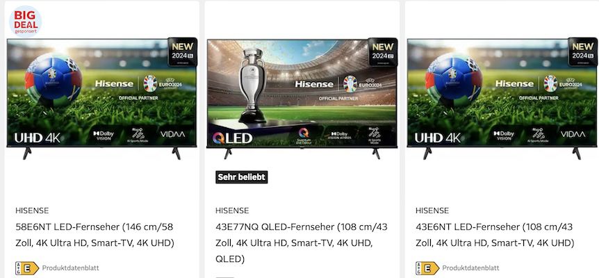 📺 OTTO: 15% extra auf Produkte von Hisense z.B. 55 Zoll PRO QLED Fernseher für 455,44€ (statt 557€)