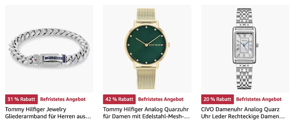 Amazon: Uhren und Schmuck stark reduziert z.B. Tommy Hilfiger Herrenuhr für 114€ (statt 138€)