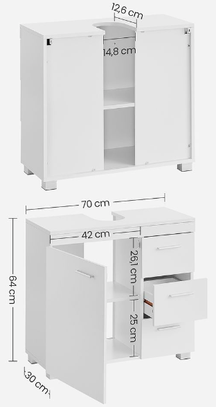 VASAGLE Waschbeckenunterschrank mit 3 Schubladen für 58,99€ (statt 79€)